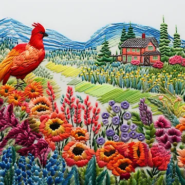 Artwork thumbnail, Countryside In Embroidery Print II by NDMDesignStudio
