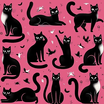 Artwork thumbnail, Black Cat Pattern - Pink by PatternInArt