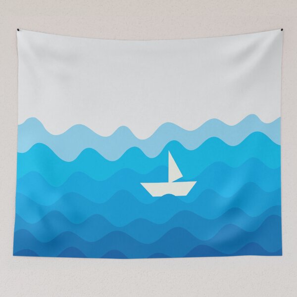 Item preview, Abstract retro Ocean waves and a boat designed and sold by Cuddleblossom.