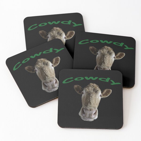 Item preview, Photo of cow face with green script Cowdy on black background designed and sold by krispald.