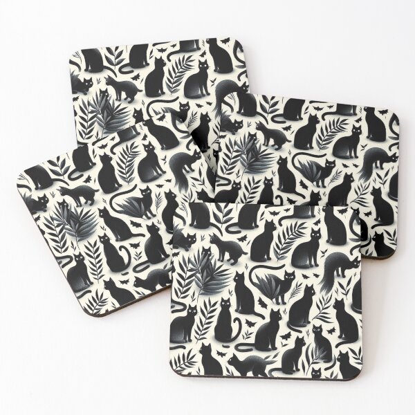 Item preview, Black Cat and Leaves Pattern designed and sold by PatternInArt.