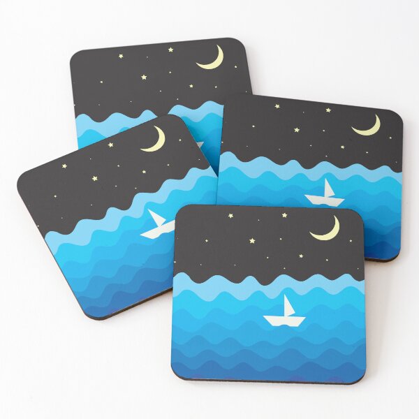Item preview, night Ocean waves and a boat retro designed and sold by Cuddleblossom.