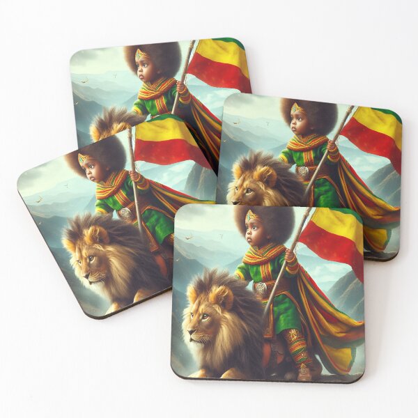 Item preview, Ethiopian kid warrior riding lion designed and sold by HabeshaDesign.