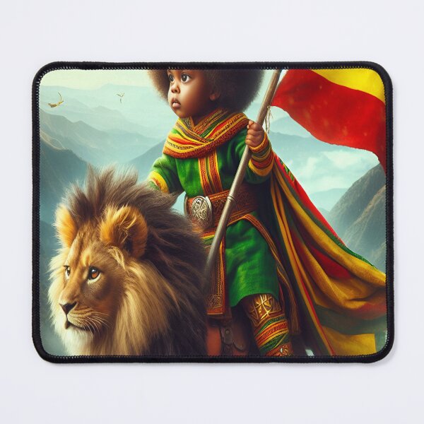 Item preview, Ethiopian kid warrior riding lion designed and sold by HabeshaDesign.