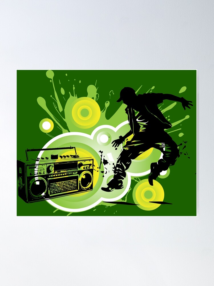 Electric Groove - Hip-Hop Dancer Silhouette, Vintage Boombox Electric Groove - Hip-Hop Dancer Silhouette, Vintage Boombox