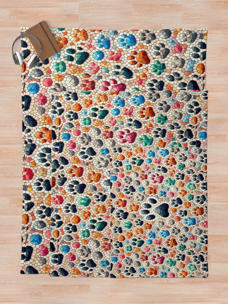 Thumbnail 5 of 6, Throw Blanket, Colorful Dog Paws Pattern designed and sold by PatternInArt.