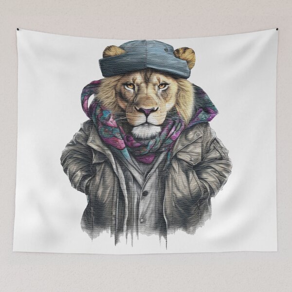 Item preview, Lion wearing a jackets hat and a scarf designed and sold by jnsmerchstore.