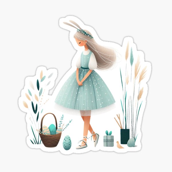 Item preview, Easter Curiosity: Smiling Girl by a Basket Full of Surprises designed and sold by BorczVisuals.