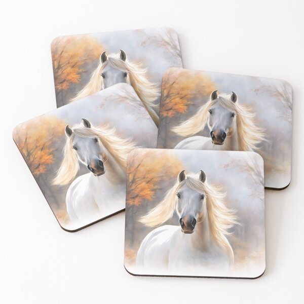 Item preview, Beautiful White Horse Fall Colors with Wind Blown Mane designed and sold by Stephanie Laird.