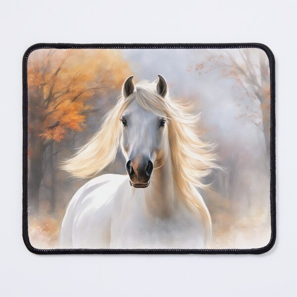 Item preview, Beautiful White Horse Fall Colors with Wind Blown Mane designed and sold by Stephanie Laird.