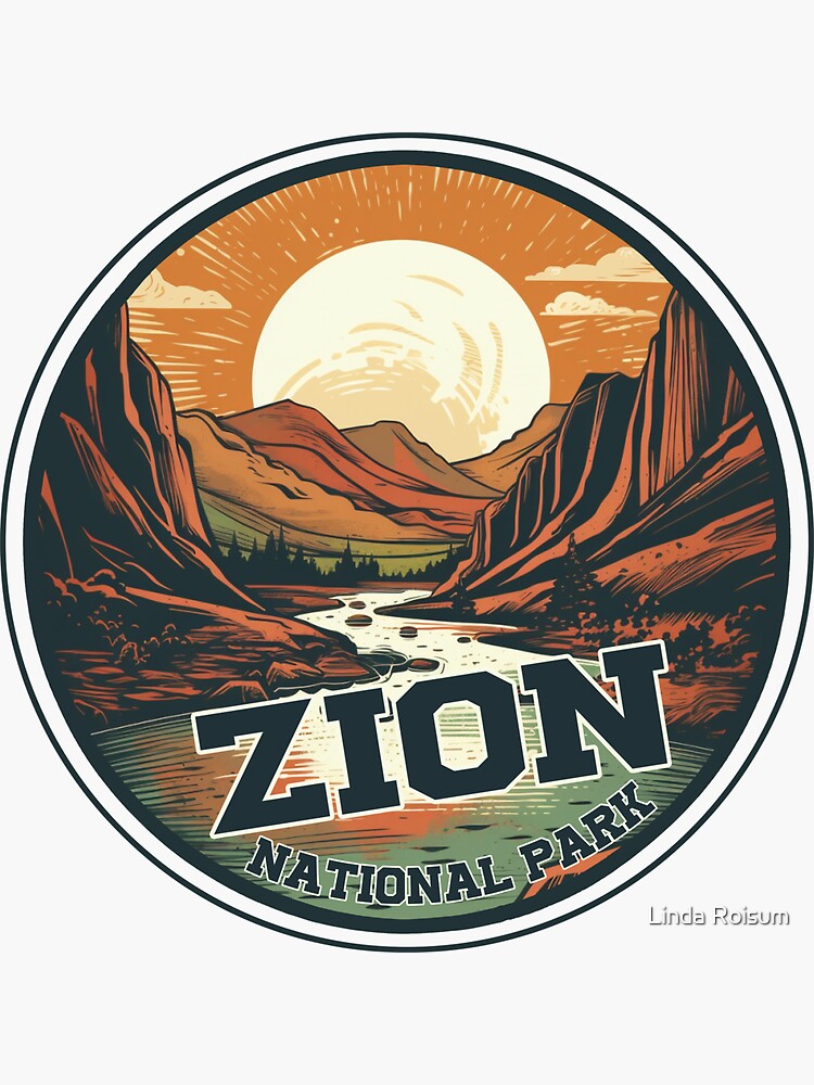 Thumbnail 3 of 3, Sticker, Zion National Park Retro Hiking Vintage 80s Style designed and sold by jouvaygifts.