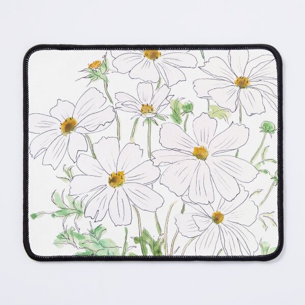 Item preview, white cosmos flowers ink and watercolor hand painted designed and sold by ColorandColor.