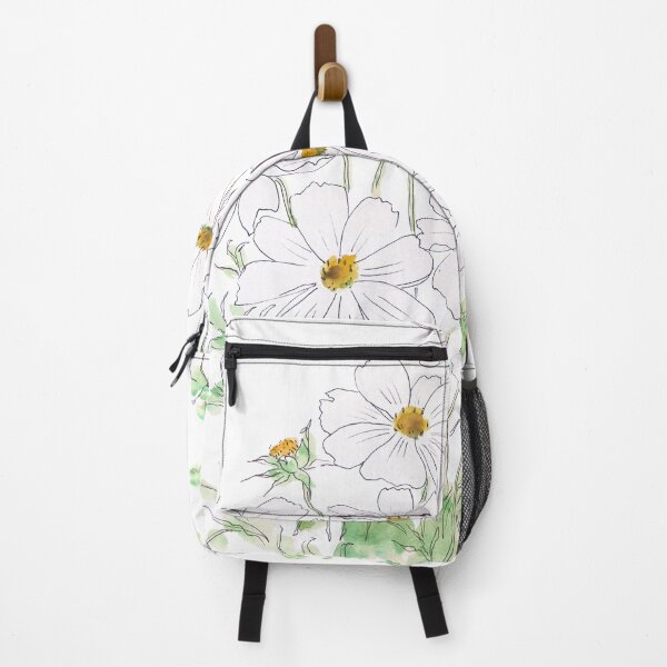 Item preview, white cosmos flowers ink and watercolor hand painted designed and sold by ColorandColor.