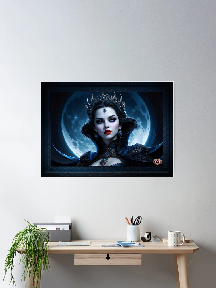 Portrait Of The Vampire Moon Queen AI Concept Art by Xzendor7 - Her Beauty Moves The Stars 2 Portrait Of The Vampire Moon Queen Enchanting AI Concept Art by Xzendor7 Room Decor Poster Art Print