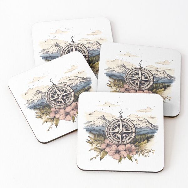 Item preview, Compass with Mountains and Flowers designed and sold by Tara Neal.