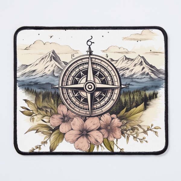 Item preview, Compass with Mountains and Flowers designed and sold by Tara Neal.