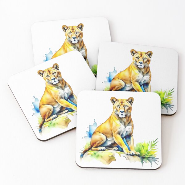Item preview, Mountain Lion Portrait in Green Blue Watercolors designed and sold by HippieFarms11.