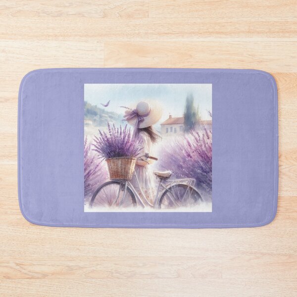 Item preview, Girl with Bicycle picking Lavender Summer landscape designed and sold by ArtUnova.