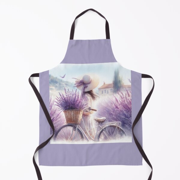 Item preview, Girl with Bicycle picking Lavender Summer landscape designed and sold by ArtUnova.
