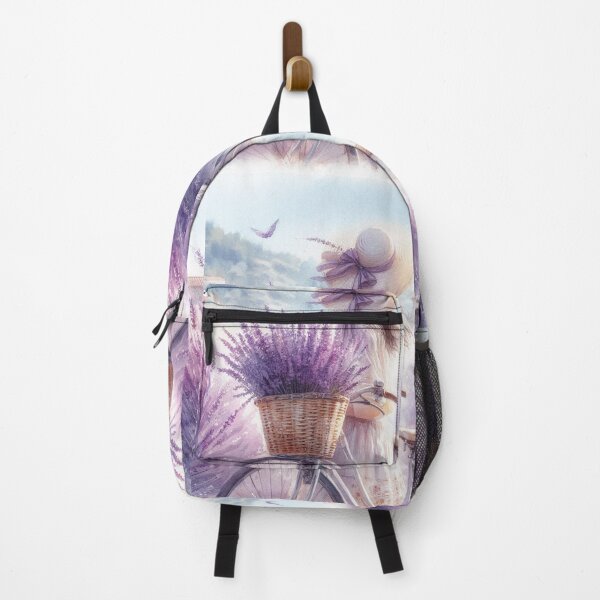 Item preview, Girl with Bicycle picking Lavender Summer landscape designed and sold by ArtUnova.