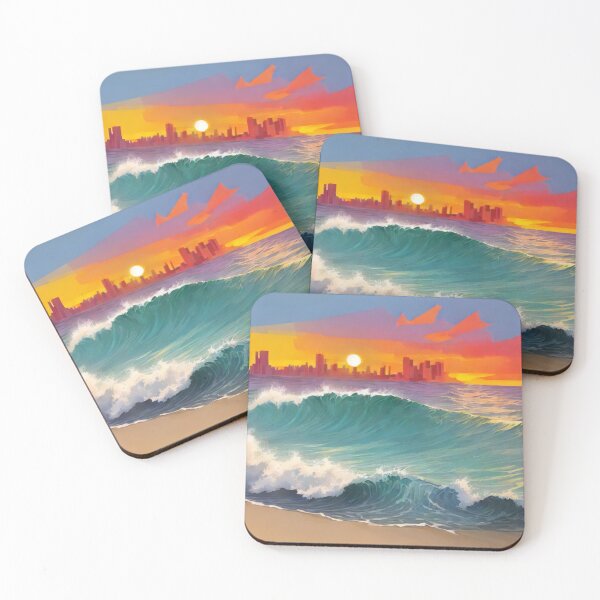 Item preview, Great wave and colorful ocean sunset  designed and sold by treatsntrinkets.
