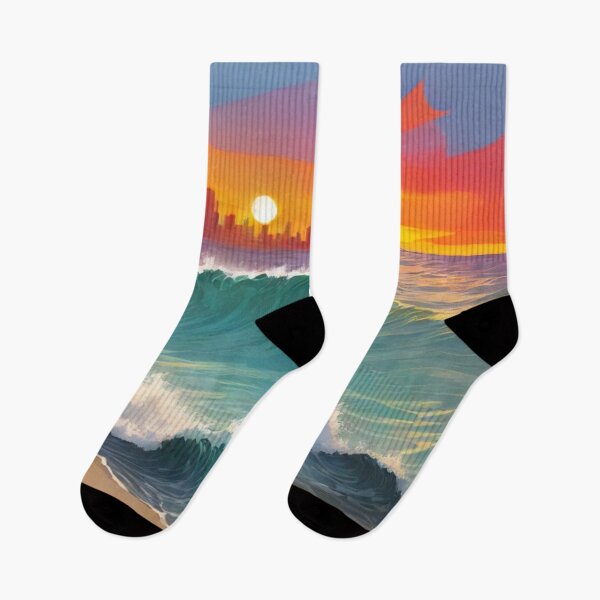 Item preview, Great wave and colorful ocean sunset  designed and sold by treatsntrinkets.