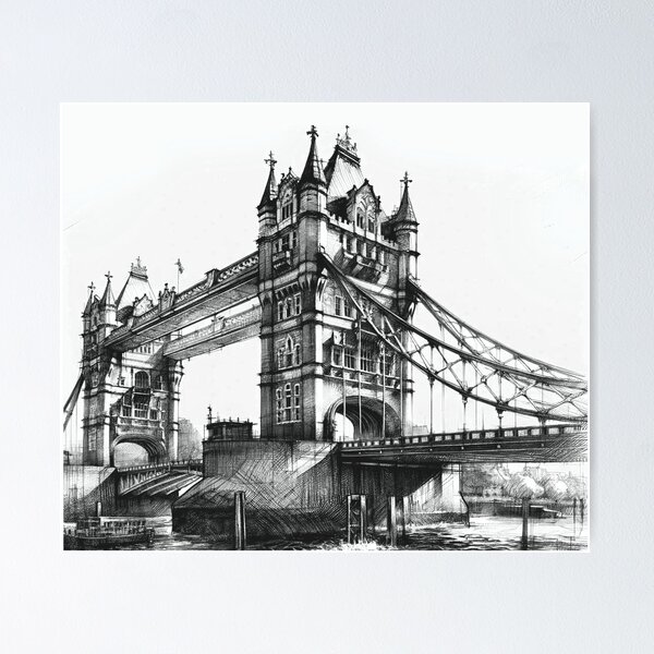 Item preview, Architectural Majesty Tower Bridge in Charcoal Sketch designed and sold by irek07.