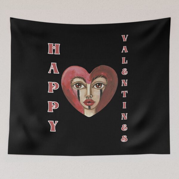 Item preview, Happy valentines with heart and face in frida kahlo style for valentines day gifts designed and sold by thankful-loco.