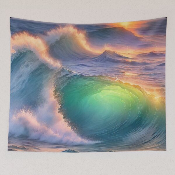 Item preview, Great wave and colorful ocean sunset 1 designed and sold by treatsntrinkets.
