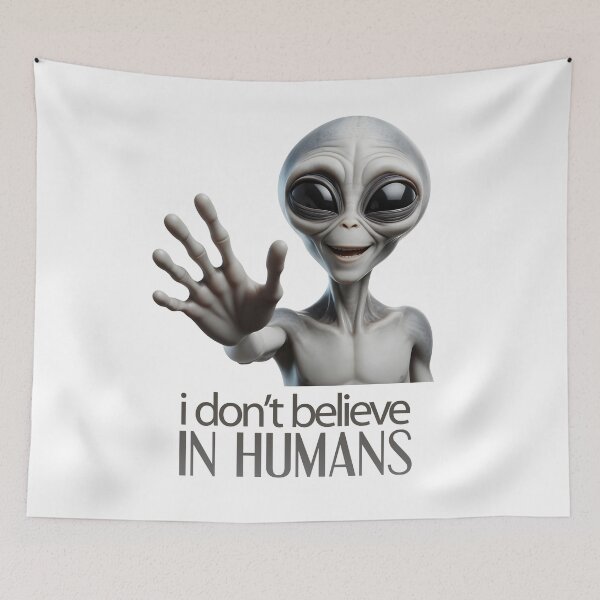 Item preview, A smiling alien who doesn't believe in humans designed and sold by UFOFashionista.