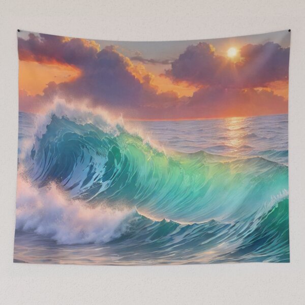 Item preview, Great wave and colorful ocean sunset 3 designed and sold by treatsntrinkets.