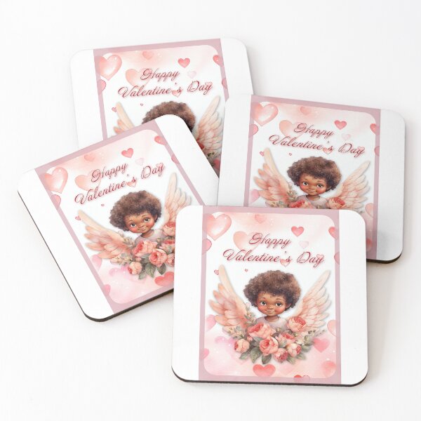 Item preview, African American Angel Valentine card with baby angel Cupid with wings St Valentine's Day postcard Watercolor  designed and sold by Createya.