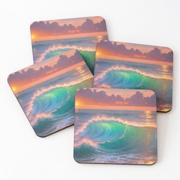 Item preview, Great wave and colorful ocean sunset 5 designed and sold by treatsntrinkets.