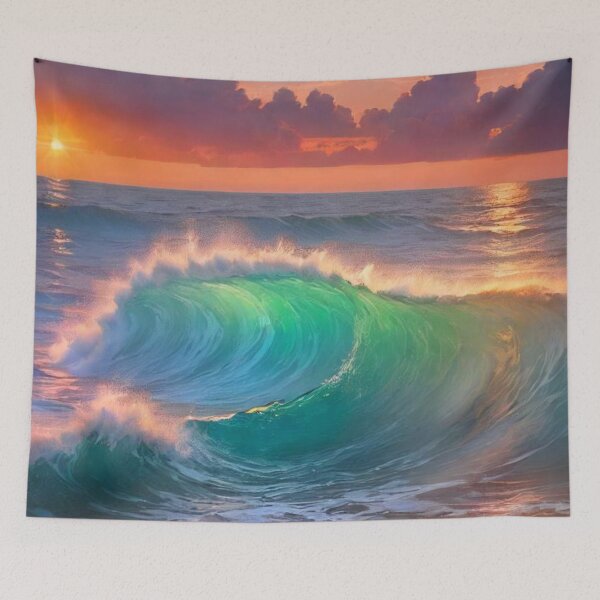 Item preview, Great wave and colorful ocean sunset 5 designed and sold by treatsntrinkets.