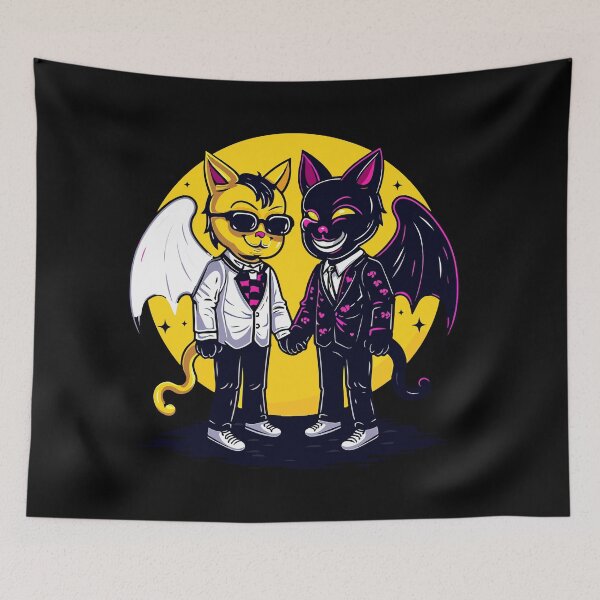 Item preview, devil and angel cats shake hand designed and sold by TheRealmWithin.