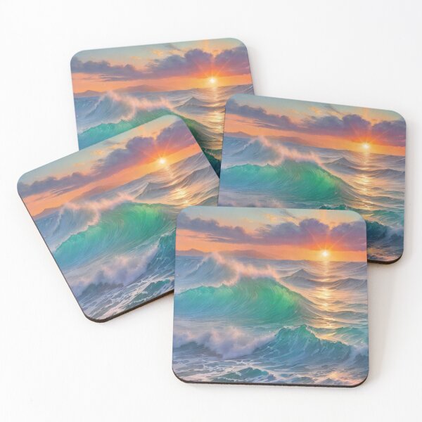 Item preview, Great wave and colorful ocean sunset 6 designed and sold by treatsntrinkets.