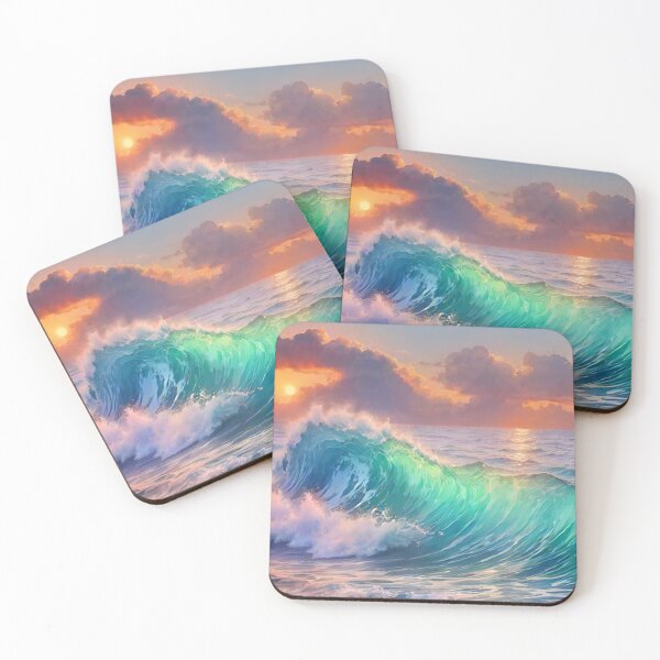Item preview, Great wave and colorful ocean sunset 6 designed and sold by treatsntrinkets.