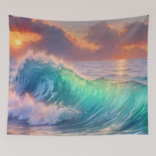 Item preview, Great wave and colorful ocean sunset 6 designed and sold by treatsntrinkets.