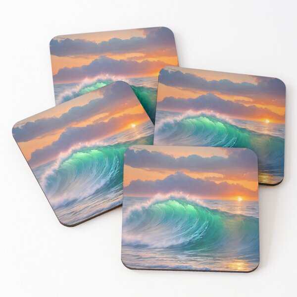 Item preview, Great wave and colorful ocean sunset 8 designed and sold by treatsntrinkets.