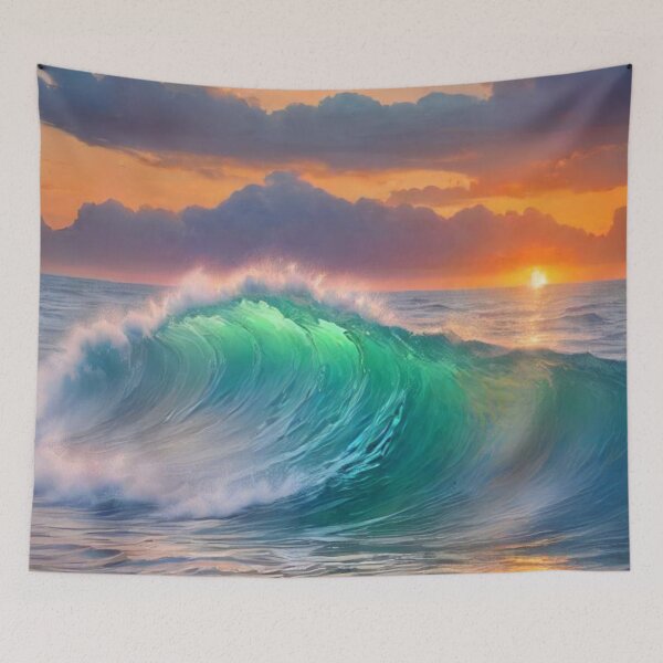 Item preview, Great wave and colorful ocean sunset 8 designed and sold by treatsntrinkets.