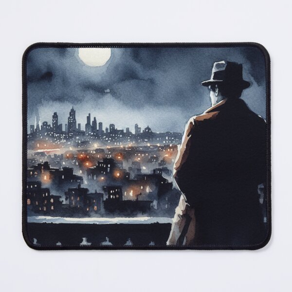 Item preview, Noir Vintage Detective on Rooftop [Watercolor] designed and sold by RESToRAPTOR.