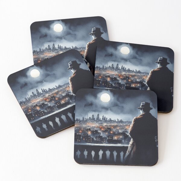 Item preview, Noir Vintage Detective on Rooftop [Watercolor] designed and sold by RESToRAPTOR.