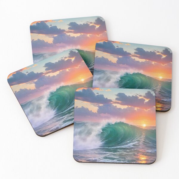 Item preview, Great wave and colorful ocean sunset 9 designed and sold by treatsntrinkets.