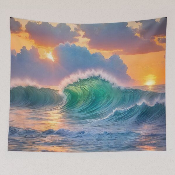 Item preview, Great wave and colorful ocean sunset 10 designed and sold by treatsntrinkets.