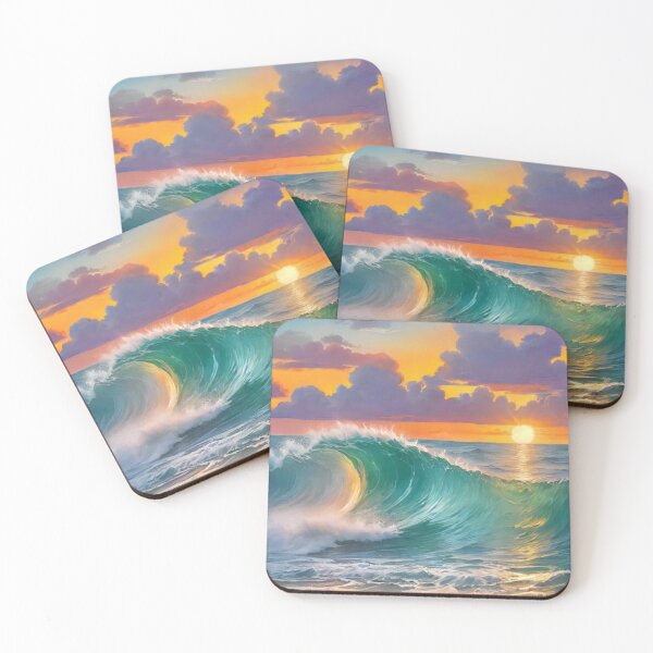 Item preview, Great wave and colorful ocean sunset 11 designed and sold by treatsntrinkets.