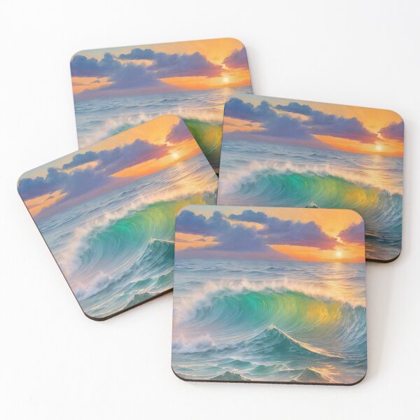 Item preview, Great wave and colorful ocean sunset 12 designed and sold by treatsntrinkets.