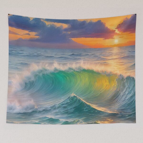 Item preview, Great wave and colorful ocean sunset 12 designed and sold by treatsntrinkets.