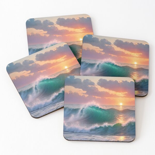 Item preview, Great wave and colorful ocean sunset 13 designed and sold by treatsntrinkets.