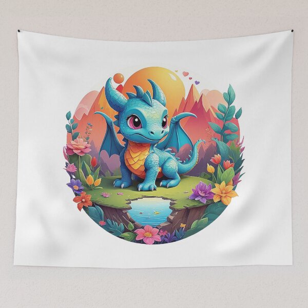 Item preview, Smiling Baby Dragon: Colorful floral paradise designed and sold by Minpadesign.
