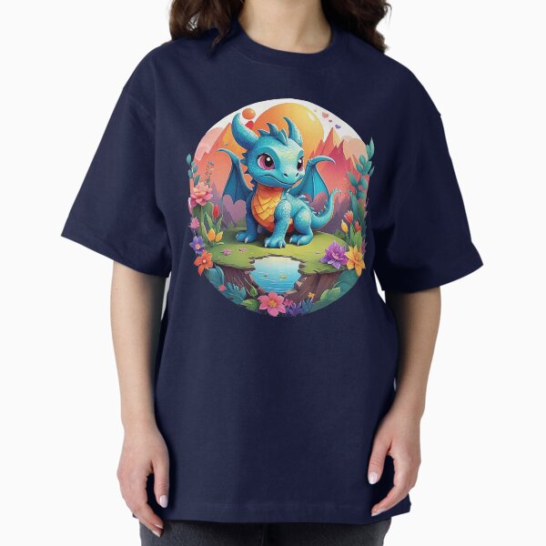 Aperçu de l'œuvre Bébé dragon souriant : paradis floral coloré créée et vendue par Minpadesign.